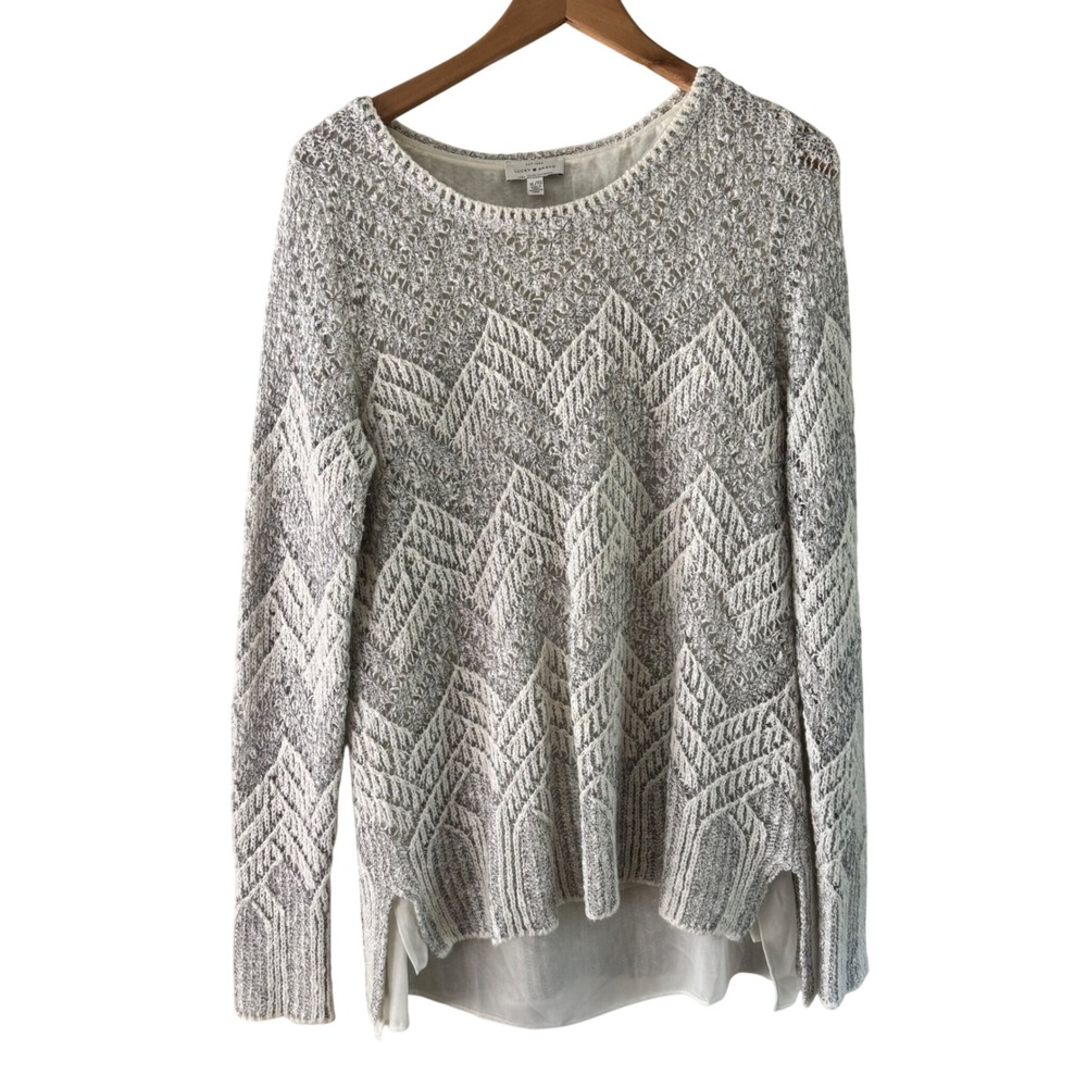 Lucky Brand Knit Sweater Pullover Geometric Pattern Long Sleeve Top XL